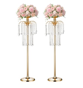 Support de fleurs en cristal de luxe de style européen avec rideau de perles Bougeoir en métal de mariage créatif Pièce maîtresse de mariage - Product Image 3