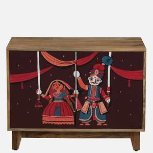 Aparador de dos puertas Midas en acabado natural Madera de mango Pintado a mano en multicolor Solución de almacenamiento única y elegante - Product Image 4