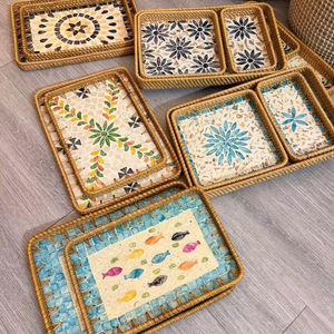 Handwoven Rattan Storage Basket: Natural Home Decor & <b>Food</b> Display <b>Tray</b> for Breakfast & Snacks - Product Image 1