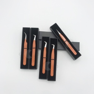 แหนบต่อขนตาสแตนเลสสำหรับการทดสอบด้วยมือเคลือบผงสีส้มจุดสีเงิน - Product Image 5