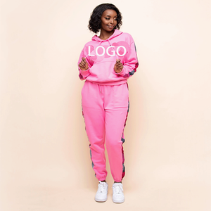 Ensemble de survêtement d'hiver pour femme de haute qualité, coupe ajustée, en tissu molletonné, deux pièces avec haut court pour le jogging et le fitness - Product Image 2