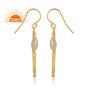 Meilleure vente en argent sterling plaqué or 18 carats naturel arc-en-ciel lune pierre gemme boucle d'oreille demi fabricant de bijoux fins - Product Image 4