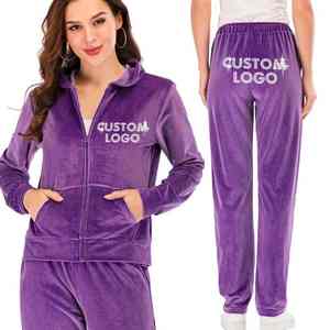 Conjunto Deportivo de Dos Piezas para Mujer, Invierno 2026, Bordado Personalizado con Logotipo de Diamantes de Imitación, Informal, de Felpa, Morado - Product Image 4