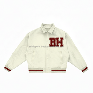 Veste universitaire en mélange de laine de qualité supérieure 420 GSM blanc rouge côtes poignets en tricot personnalisé Chenille broderie Logo femmes veste universitaire - Product Image 1