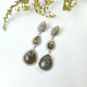 Boucles d'oreilles pavées victoriennes en argent sterling 925 plaqué or rose pierre précieuse Labradorite unisexe pour cadeaux de fêtes de fiançailles - Product Image 6