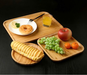 Plateau de service élégant en bambou Huhipro, design circulaire, finition peinte, facile à nettoyer, antidérapant, rectangulaire de luxe, compatible avec les aliments - Product Image 1