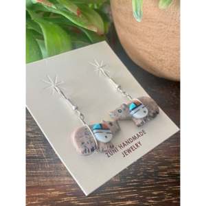 Pendientes Colgantes de Plata de Ley con Múltiples Piedras y Diseño de Oso Hechos a Mano por Zuni, Pendientes de Animales para Regalo - Product Image 3