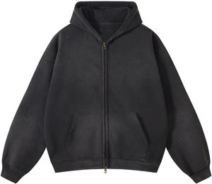 FREE MOCKUP Custom <b>Screen</b> Printing Oversized Zipper Acid <b>Wash</b> Hoodie Casual Long Sleeve Drop Shoulder Hoodie for Unisex - Product Image 2