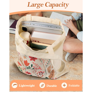 กระเป๋าผ้าแคนวาสผ้าใบผ้าฝ้ายพับได้สำหรับผู้หญิงกระเป๋าโท้ทผ้าคอตตอนธรรมชาติสำหรับ100% - Product Image 4