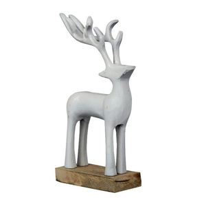 Nouveau produit de décoration de Noël de luxe Cerf en aluminium de couleur blanche sur socle en bois du fabricant et du fournisseur indien - Product Image 1