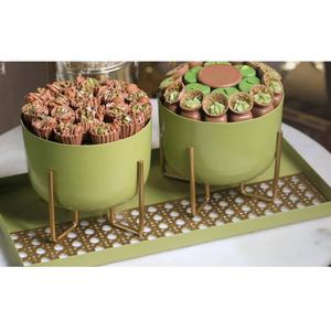 Luxury Weddings Ramadan Home <b>Decor</b> Chocolate Bowl Top Quality Green Powder Coated Metal Bowls With Gold Stand In <b>Cheap</b> Price - Product Image 1