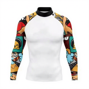 Vêtements de sport personnalisés avec logo par sublimation pour MMA, Jiu-Jitsu, CrossFit et Surfing, impression intégrale, anti-UV, couleur du corps blanche, manches colorées, haut de sport - Product Image 5