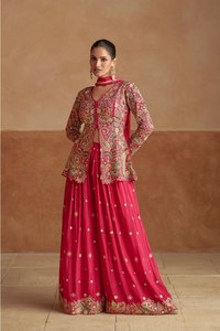 Ordene Ahora las Más Increíbles Ofertas de Anarkali Salwar Kameez de Moda con Corte Recto y Borde de Tela de Seda Chinon Especial para Mujeres Musulmanas - Product Image 5
