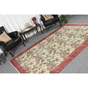 Clásico Beige rojo 5,9X9,4 pies área grande estilo Kilim alfombra turca respaldo de látex de lana abstracto 10mm para decoración de habitación de pasillo - Product Image 2