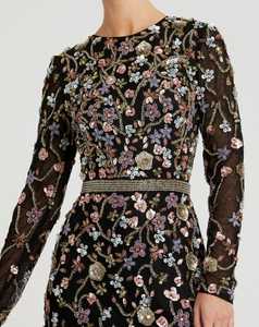 Elegante Vestido de Noche de Boda con Silueta de Trompeta/Sirena, Bordado Floral, Lentejuelas, Manga Larga, Vestido de Fiesta con Hombros Descubiertos - Product Image 5