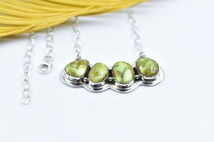 Collar de piedras preciosas bohemio hecho a mano de plata de ley para mujer Palomino turquesa racimo 18 pulgadas cadena ajustable chapado en oro rodio - Product Image 3