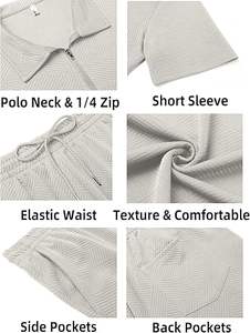 Tenues de sport de jogging athlétique gris clair respirant pour hommes ensemble de 2 pièces polo à fermeture éclair et short ensemble de survêtement - Product Image 5