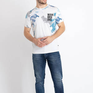 Camiseta Formal de Manga Corta con Cuello Redondo y Estampado Lavado Ácido para Hombre, Diseño Personalizado, 100% Algodón, Tejido de Punto Grueso - Product Image 4