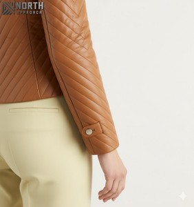 Chaqueta de cuero transpirable de piel de oveja auténtica para mujer, chaqueta de cuero acolchada de oveja a la moda de alta calidad, chaqueta de cuero personalizada - Product Image 3