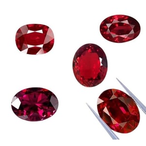 พลอยทับทิมสีแดงทรงวงรีทำด้วยมือจำนวน10ชิ้นสำหรับเครื่องประดับคอรันดัมสังเคราะห์ - Product Image 1