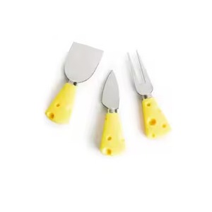 Manche design en bois brun acier inoxydable lame polie argent couteau à fromage trancheuse et épandeur ensemble pour fromage Pizza - Product Image 4