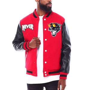 Top Design Hommes Broderie Toile Varsity Veste avec Logo Avant Patches Col Montant Street Wear Baseball Letterman Style - Product Image 3