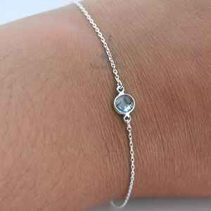 Handmade 925 Sterling <b>Silver</b> Aquamarine <b>Bracelet</b> Adjustable Dainty Natural Gemstone Birthstone Jewelry Fashion <b>Beaded</b> <b>Bracelet</b> - Product Image 6