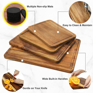 Ensemble de planches à découper en bois d'acacia robuste et épais avec rainure pour le jus, pour couper et servir dans la cuisine et la salle à manger - Product Image 6