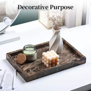 Plateau de salle de bain en marbre marron de luxe moderne pour l'organisation des parfums, des bijoux, du maquillage et des produits de soin de la peau, plateau de vanité élégant pour la maison - Product Image 4