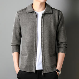 JAC22 R2265 Men's Autumn and Winter Breathable Zipper Front Warm <b>Knit</b> <b>Loose</b> Fit Nylon/Cotton Solid <b>Sweater</b> - Product Image 2