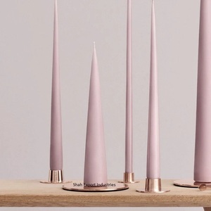 Bougeoir conique en métal en laiton fini or pour la décoration d'éclairage de table de maison et de mariage cône de bougie rond - Product Image 5