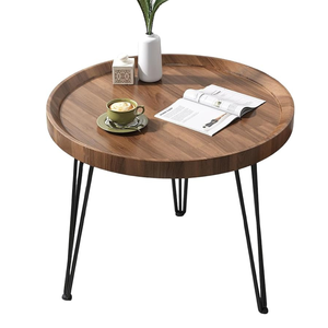 Table basse ronde contemporaine en bois massif et métal | Table d'appoint et d'appoint multifonctionnelle pour salon, meubles de maison - Product Image 6