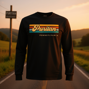 T-shirt a maniche lunghe Puritan Pennsylvania con design vintage a strisce color tramonto - Product Image 3