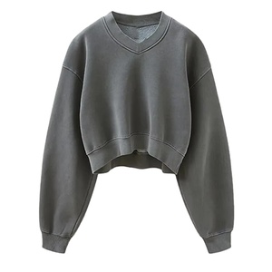 Sudaderas de Cuello en V de Felpa de Algodón Grueso GSM al por Mayor OEM, Sudaderas de Invierno para Mujer, Estilo Crop Pullover, Sudaderas Cálidas con Cuello en V - Product Image 2