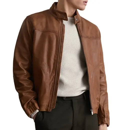 Vente en gros de veste en cuir véritable mince pour moto veste marron manteau britannique mode veste en cuir PU pour hommes