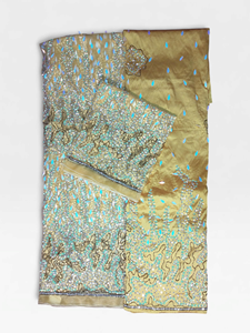 Champagne Gold Beaded George Fabric with Silver <b>Embroidery</b> Luxury Nigerian Wedding Party Wear Lace <b>Material</b> - Product Image 2