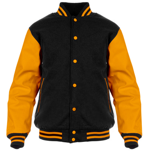 Design Your Own High School Varsity Jacket with <b>Black</b> Wool Body and Navy Blue <b>Real</b> Leather CollegeBaseballjacket for <b>men</b> - Product Image 3