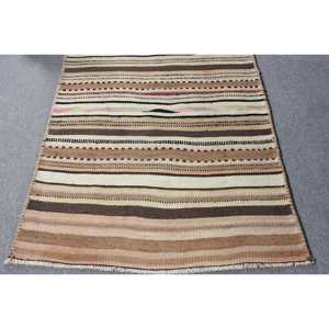 Turkish Rug, 3.2x9.2 ft Runner Rug, <b>Brown</b> Beige Herki <b>Wool</b> Rug - Product Image 4