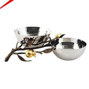 ชามโลหะทรงกลมแบบคู่พร้อมชิปขาตั้งโลหะสีดำและสีทอง - Product Image 1