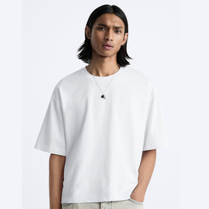 2025 haute qualité poids lourd tricoté 100% coton col rond recadrée Streetwear Logo personnalisé surdimensionné hommes T-Shirt - Product Image 1