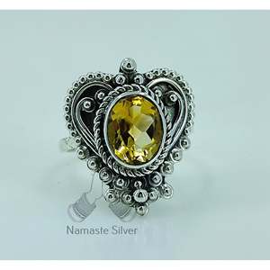 925 Sterling Silver Natural Citrine Oval <b>Ring</b> Handmade Heart Shape <b>Statement</b> Women's Gemstone Jewelry 18K Plating Gift for Her - Product Image 6