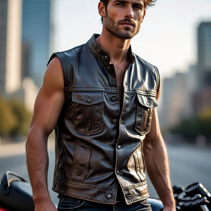 Ropa de calle de invierno para hombre, piel de oveja auténtica, botón de cuerno, chaleco de motociclista a prueba de viento ecológico | Alta calidad - Product Image 4