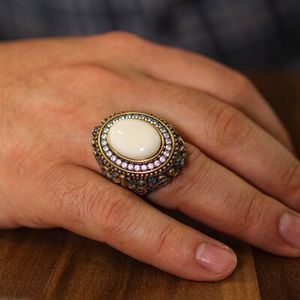 925 Sterling <b>Silver</b> Men's <b>Statement</b> <b>Ring</b> with Natural Aquamarine Ivory Zircon Stones Bezel Setting Inlay Everyday Wear - Product Image 1