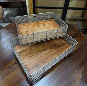 Beau plateau de service en bois argenté en fil de métal fait à la main pour le Ramadan autres plateaux de bol plaque de charge produit de service - Product Image 3