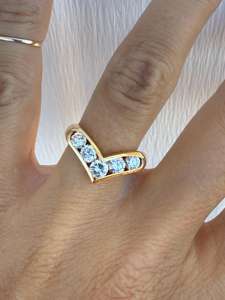 High Quality Luxury Certified Channel Setting Cut Natural Diamond Chevron Wedding <b>Rings</b> 14K Yellow Gold Anniversary <b>Band</b> <b>Ring</b> - Product Image 5