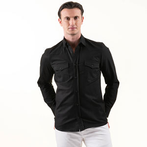 Chemises habillées formelles RNSHANGER pour hommes, décontractées, blanches et noires, col en V, anti-plis, coupe classique, manches longues, en polyester, pour l'automne - Product Image 4