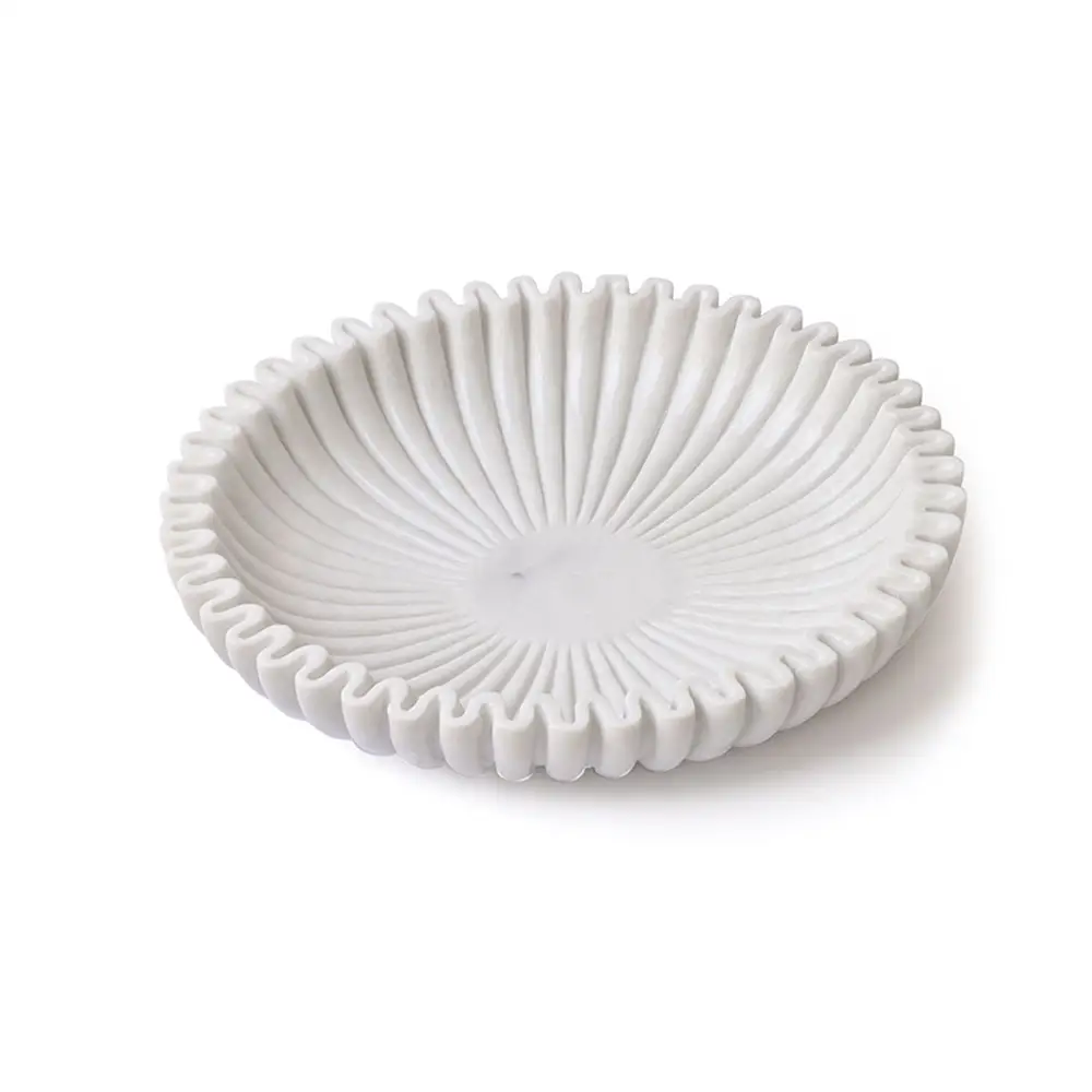 Высококачественная уникальная дизайнерская большая ручная резная зубчатая белая мраморная чаша для украшения дома