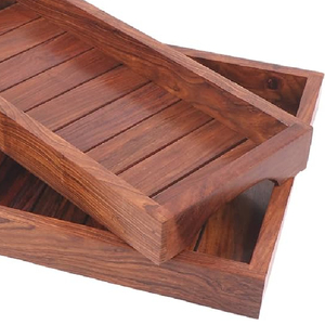 Plateau de service de nourriture en forme de bois naturel vintage fonctionnel pour décor de salle à manger fournitures en vrac rondes de l'inde matériel PC - Product Image 4