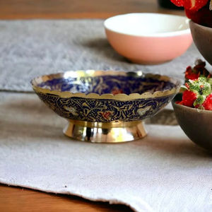 Cuenco de fruta Minakari de latón colorido hecho a mano, cuenco de fruta seca artesanal de Metal decorativo para decoración del hogar - Product Image 1