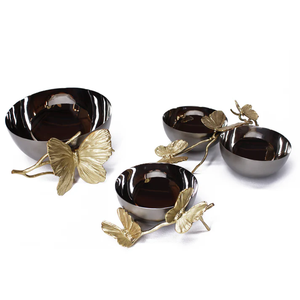 Modern Home Decor Metal Serving Bowls with Gold <b>Flowers</b> Round Fruit Bowls Steel Salad Bowls for Diwali - Product Image 1